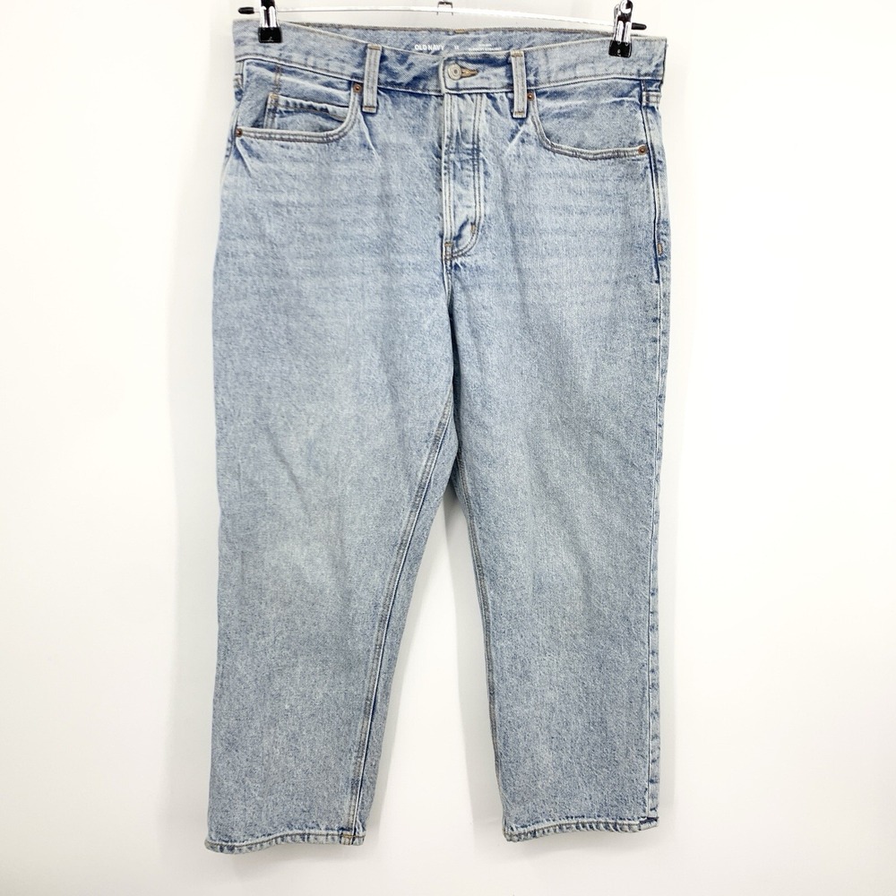 Old Navy Jeans Women Size 12 Slouchy Straight Cropped Light Wash Pants‎ Cotton